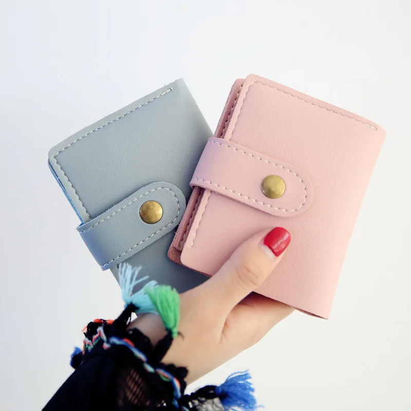 

New British Style Ladies Simple Buckle Folding Wallet Students Sewing Thread PU Purse Female Trend Card Bag Clutch Bag
