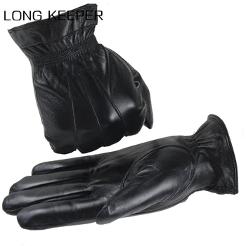 

Men's Genuine Leather Gloves Sheepskin Black Touch Screen Gloves Autumn Winter Warm Full Finger Driving Mittens High Quality
