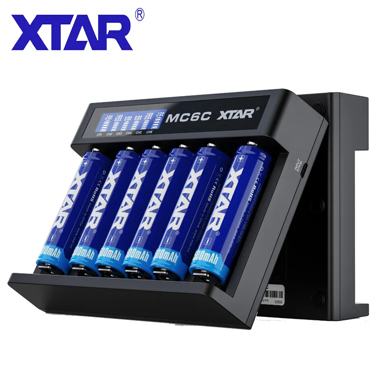 Зарядное устройство XTAR MC6C, умное ЖК-зарядное устройство, 5 В, 3 А, USB кабель, вход постоянного тока, TC, CC, CV, зарядка, 3,6 В, 3,7 в, литий-ионный аккумулятор, 18650