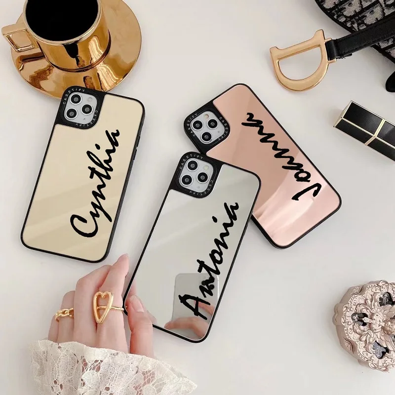 Пользовательское имя DIY Макияж Зеркало чехол для iPhone 12 11 Pro XS Max Xr мобильный