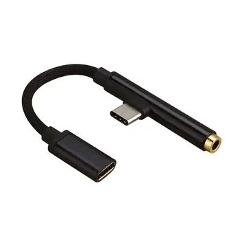 

2in1 Type-C To USB-C 3.5mm Jack Aux Earphone Cable Adapter for Huawei P20 Xiaomi(Black)