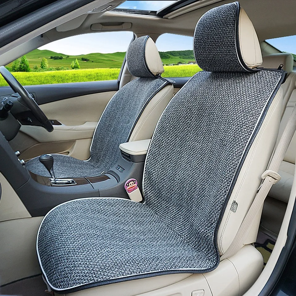2 Pcs Car Front Seat Flax Fabrics Car Seat Covers Universal Car seat Cushion Accessories Decorate Protection Covers For Car Seat