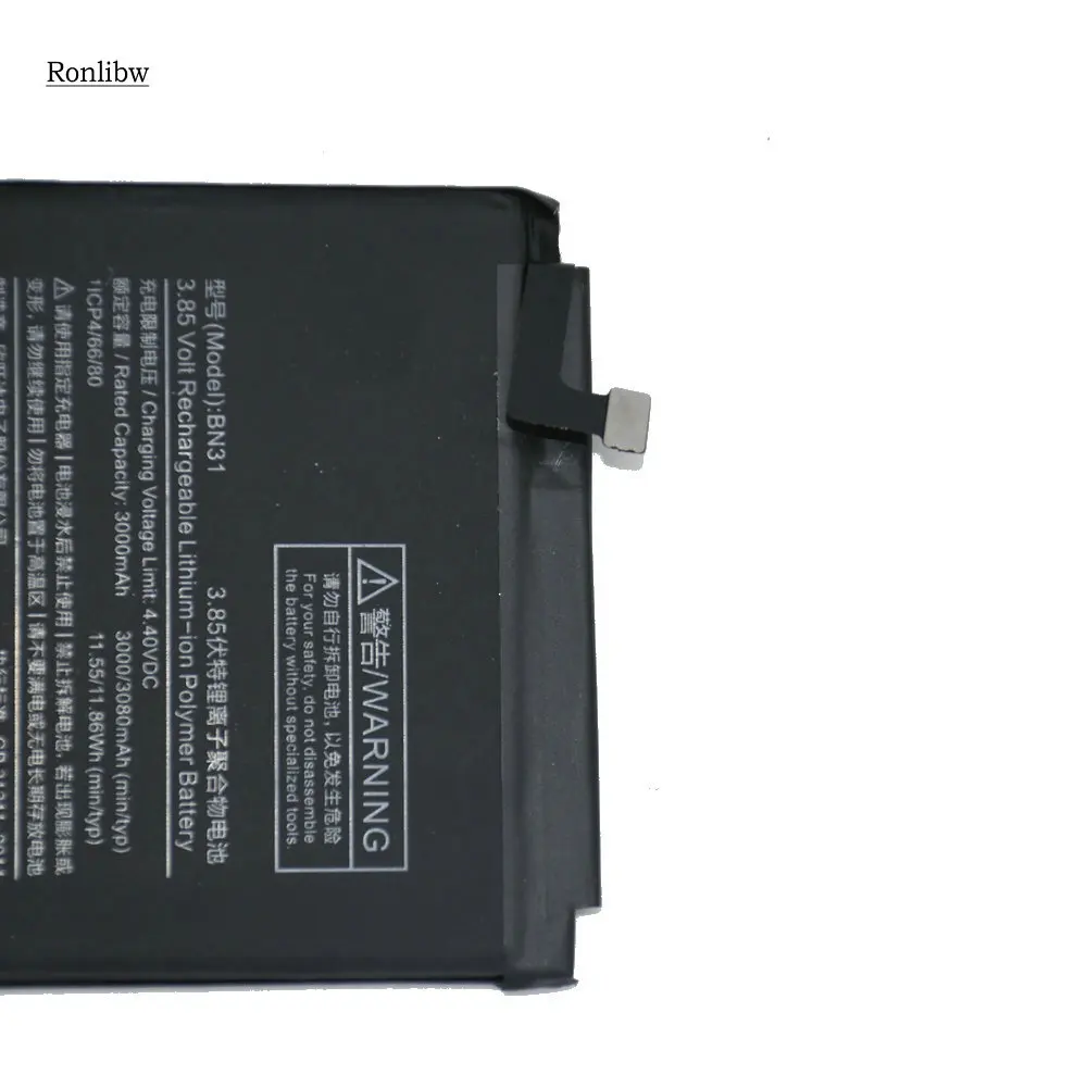 Аккумулятор Ronlibw BN 31 BN31 3000/3080 мАч Сменный аккумулятор для смартфона Xiaomi Mi 5X Mi5X Redmi