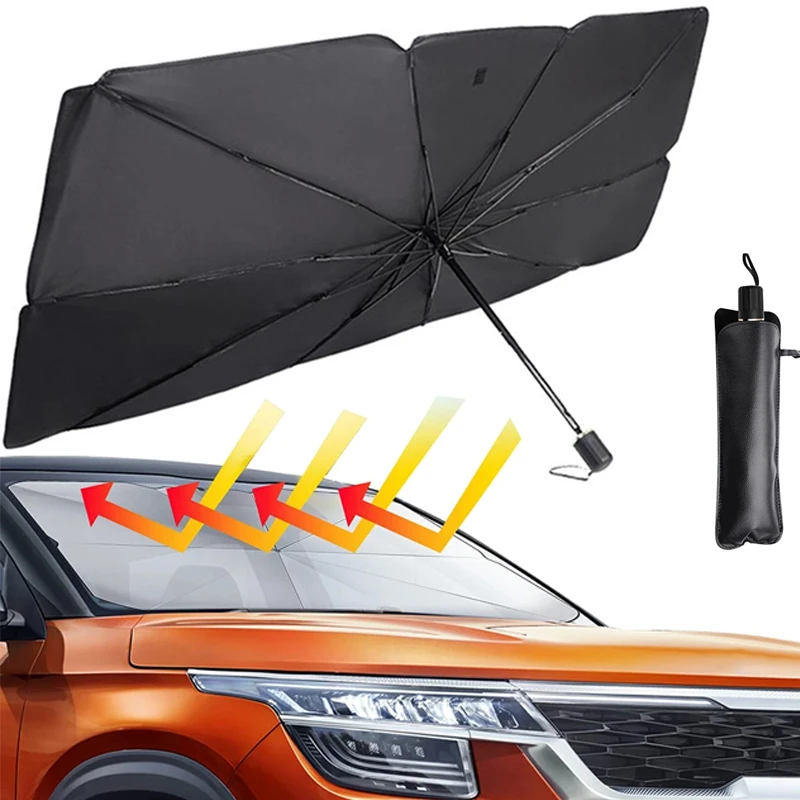 Guarda sol do carro guarda chuva retrátil auto guarda sol coche pára brisa cobre isolamento frente sombreamento isolamento térmico de verão resfriamento proteção solar dobrável carros acessórios para volkswagen bmw|Protetor solar p/