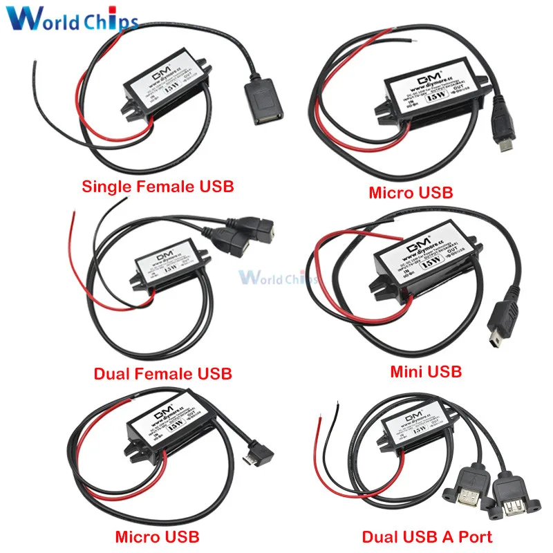 Convertisseur 12V Vers 5V DC Avec 2 Ports USB - Puissance 15W, Courant Max 3A - Protection Surintensité/surtension - Pour Voiture, électronique - 3
