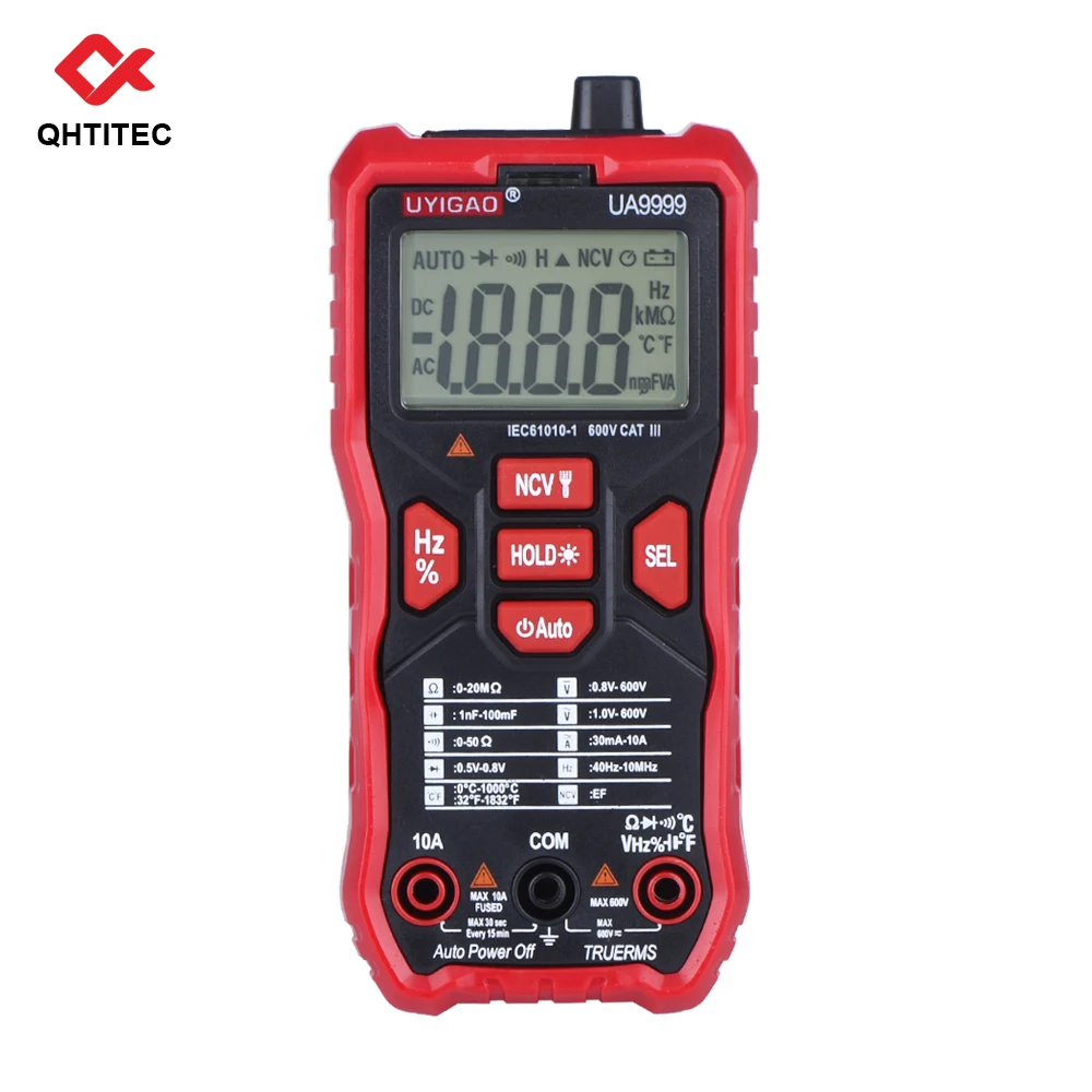 QHTITEC UA9999 Digital Multimeter Auto Ranging TRMS 6000 Counts Temperature Volt Meter Measures Voltage Tester with Backlight