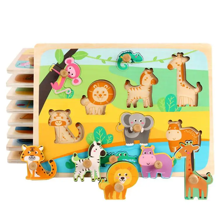 

None Wooden Nail Hand Grasp Early Educational Puzzle Toy Shape Cognition Animal Farm Jigsaw