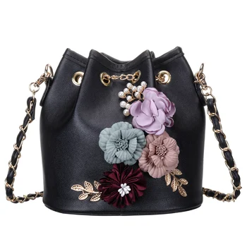 

Women's PU Leather Flower Drawstring Bucket Bag Crossbody Bag Shoulder Bag Purse
