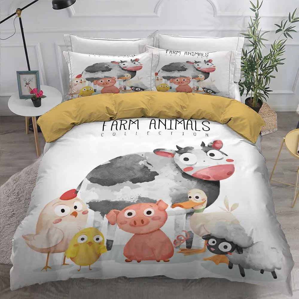 

2/3 Pieces Cow/Chick/Pig/Sheep Bedding Sets 3D Print Duvet Cover Set Cartoon Animals Bed Quilt Cover Twin Queen King Cover Set