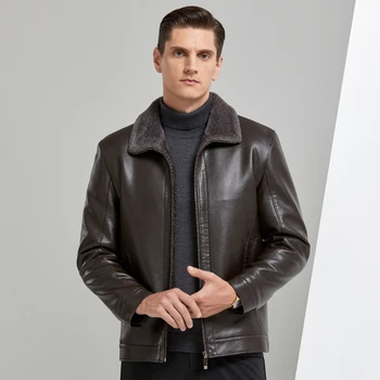 

Leather Jacket Men Warm Fur Collar 2020 New Men's Short Leather Jacket Casual Velvet Thick Winter Fur Coat, Big Size L-4XL