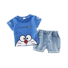 Ropa de moda para niños y niñas, ropa de dibujos animados para bebés, camiseta, pantalones cortos, 2 unids/set/conjunto, ropa deportiva de algodón