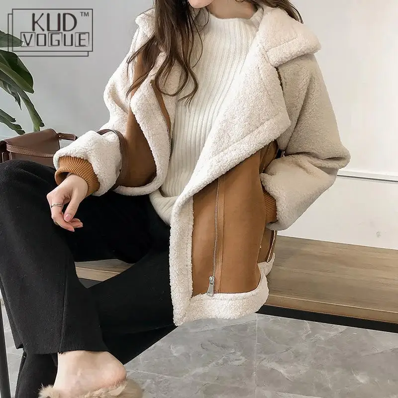 Very best Women Winter Oversized Teddy Jacket Chic Faux Suede Fur Collar Coats Aviator Motorcycle Biker Jacke