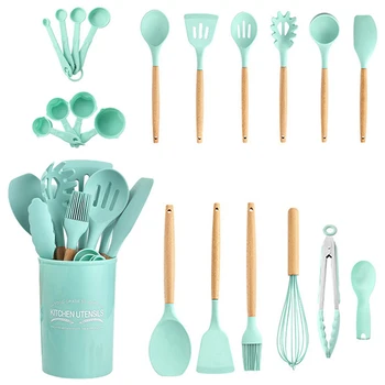 

33 Sets Of Silica Gel Cooking Utensils And Appliances With Wooden Handle Non-stick Shovel 33 Sets Of Silica Gel Cooking Utensils