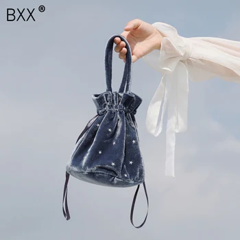 

[BXX] 2020 Temperament Summer Women's Personality Embroidery Solid Color Velvet Hangbag Ladies Luxury Drawstring Bag LI952