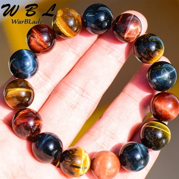 

WBL Natural Color Tiger Eye Stone Bracelet Red Yellow Blue Tiger Eye Beads Bracelet 8-18mm Bangles For Men Women Jewelry