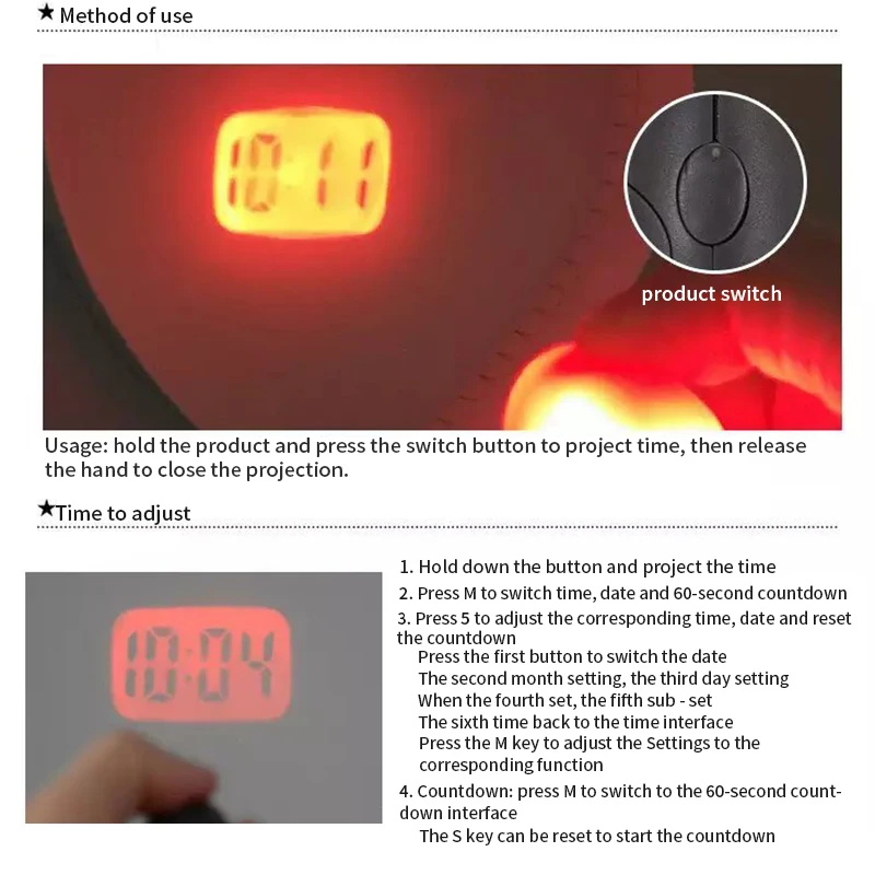 Мини Цифровые часы с проекцией времени светодиодный проектор фонарик Подвесной Канат маленькие портативные часы высокой интенсивности светодиодный свет