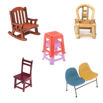 

High Quality Handmade 1/12 Scale Dollhouse Miniature Stools Chairs Pretend Play Furniture Toys for Children Kids Birthday Gift
