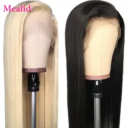 Mealid человеческие волосы парики с волосами младенца 613 медовый блонд цвет полный конец Remy бразильские прямые волосы 13x4 длинные парики шнурка