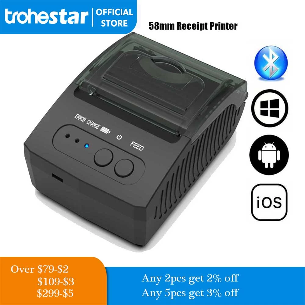 Thermal Receipt Printer 58mm Wireless Portable Mini Thermal Pos Printer Compatible with  Android iOS Mobile Phone Windows small photo printer