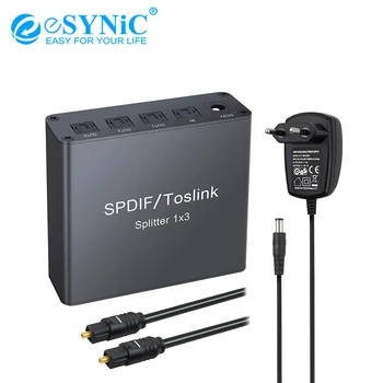 

eSYNiC 1x3 SPDIF Toslink Optical Digital Audio Splitter 3 Port Aluminum Alloy Toslink Splitter With Optical Cable For PS3 XBOX