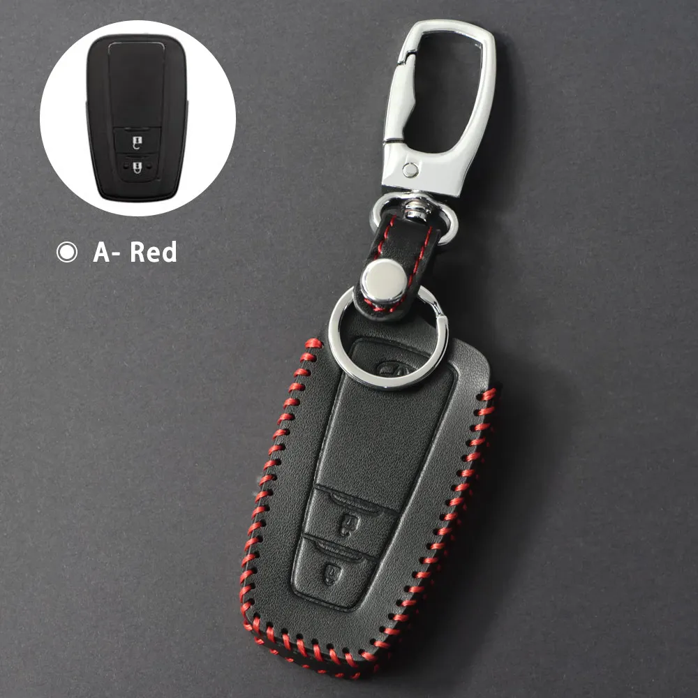 A red 2 Кожаный чехол для автомобилей из алюминиевого сплава с держателем для ключей 2/3 кнопки защитная оболочка для ключей пластиковая пилочка для ногтей C-HR CHR Prado - Название цвета: A red 2