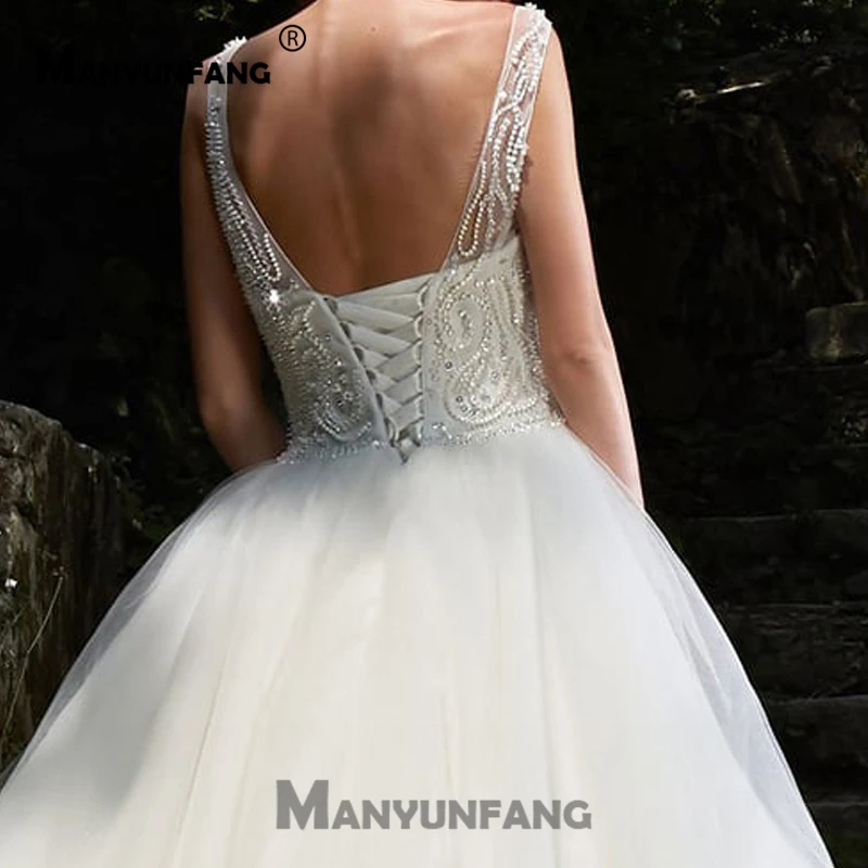 Спагетти ремни Vestido Novia Boho V шеи Trajes Расшитое бисером Abito Sposa кристаллы Королевское бальное платье для процессии винтажное свадебное платье
