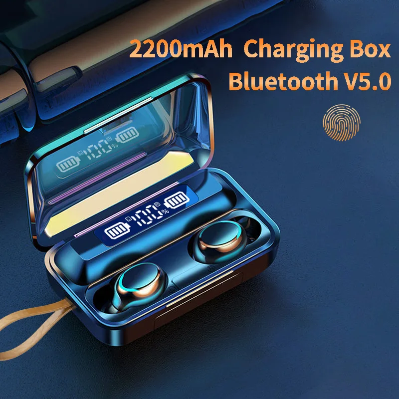 Oringinal F9-V5.0 Bluetooth 5.0 słuchawki TWS zestaw słuchawkowy z czytnikiem linii papilarnych radio HiFI słuchawki douszne słuchawki bezprzewodowe dla sportu