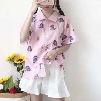

NiceMix 2020 Summer Harajuku Short Sleeve Blouse Women Print Sailor Moon Ladies Kawaii Tops Shirt Casual Plus Size Female Blusas