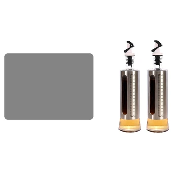 

2pcs Olive Oil Bottle, Vinegar and Sauce Dispenser 17Oz/500Ml & 4pcs Silicone Waterproof Placemat Table Mat