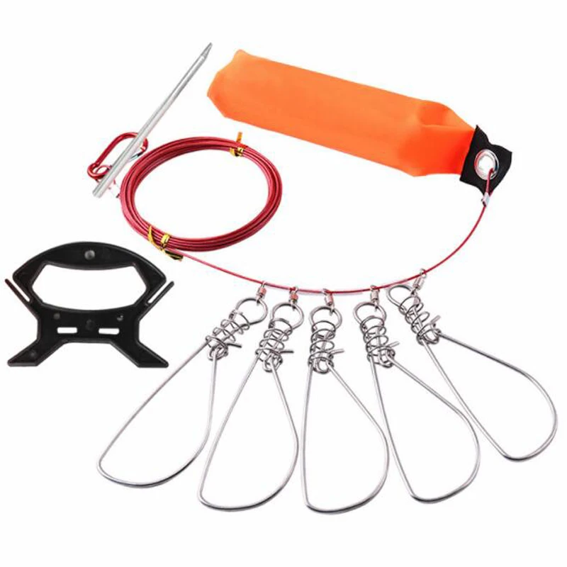 Stainless Steel Fishing Stringer With Clips Belt Live Fish Lock Buckle Pro D 