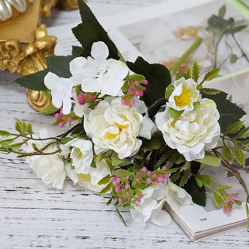 5 вилок картина маслом Гортензия счастливые розы рождественские украшения для дома Свадебные вазы для бытовой продукции искусственные растения - Цвет: 1