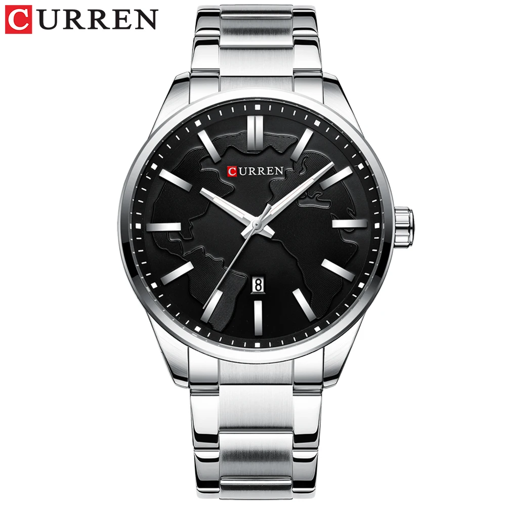 silver-black watch CURREN Модные деловые часы для мужчин Креативный дизайн циферблат Кварцевые часы из нержавеющей стали наручные часы Relogio Masculino - Цвет: silver-black watch