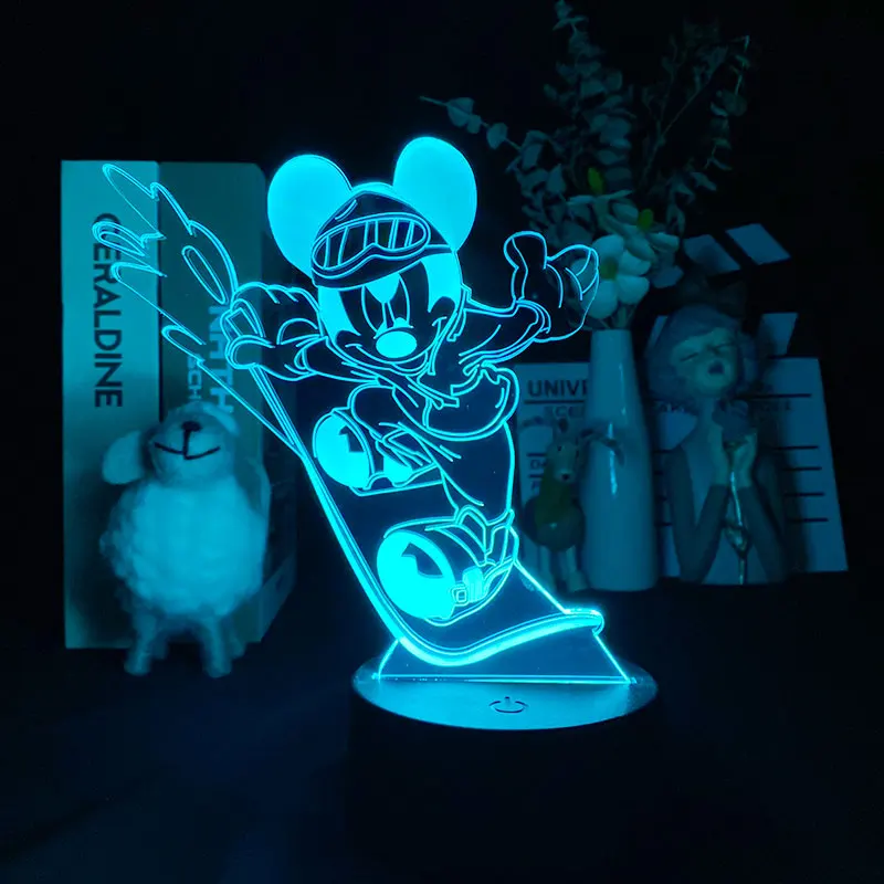 Disney Cool Mickey Mouse LED Night Light for Children Kids Birthday Gifts Colorful LED Cartoon Table Nightlight 3d Lamp Xmas