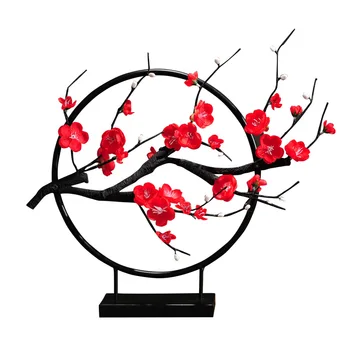 

2020 Chinese Zen Ornaments Plum Blossom Flower Round Shape Creative Home Furnishing Cabinet Model Tenant Hall Iron Craft R1591