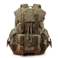 Vintage Canvas Backpacks for Men Laptop Daypacks Waterproof Rucksacks Large Waxed Mountaineering Travel Pack vintage backpack 1