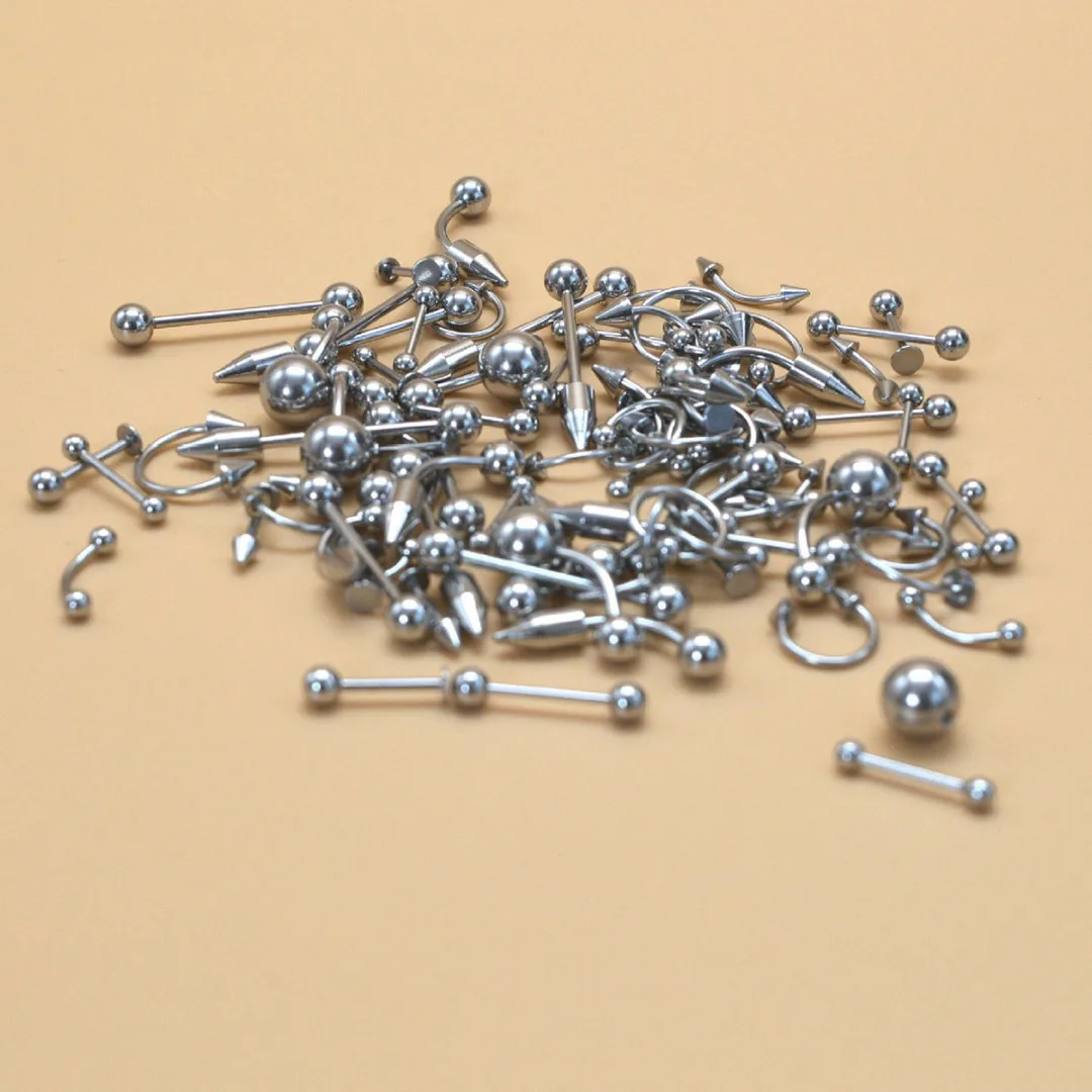 85Pcs/lot Stainless Steel Tongue Lip Labret Eyebrow Ring Belly Navel Rings Punk Nose Ring Stud Piercing Set Body Jewelry