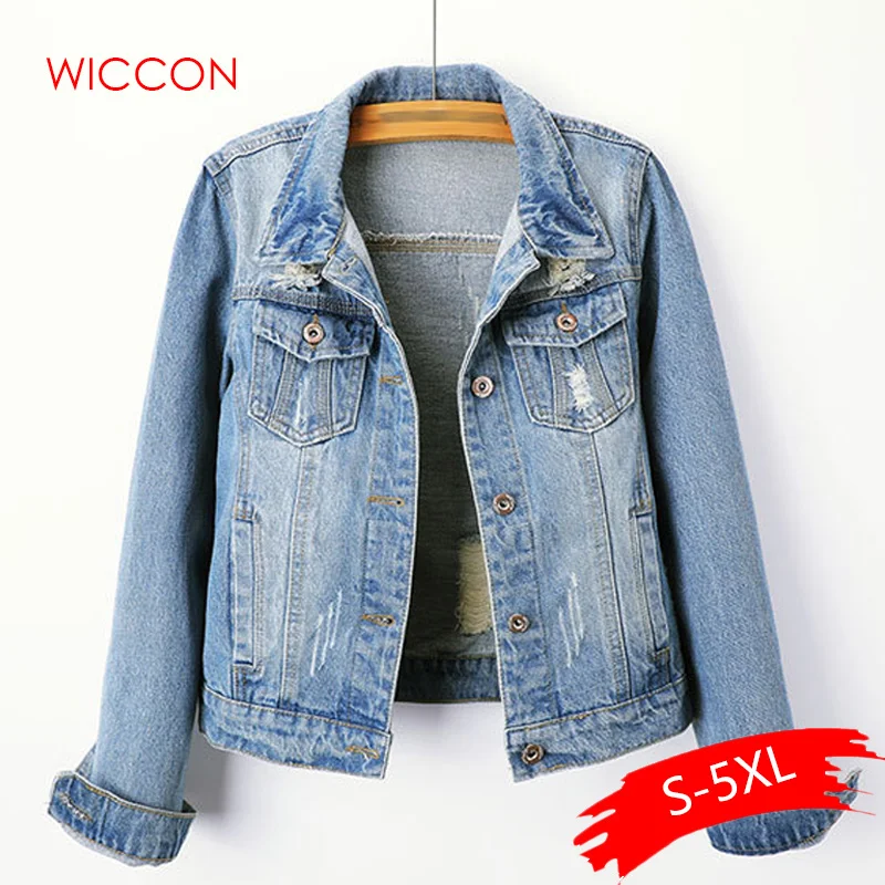 low cost  2020 Plus Size 5XL Denim Jacket Women Boyfriend Jean Coat Streetwear Vintage Autumn Basic Outerwear