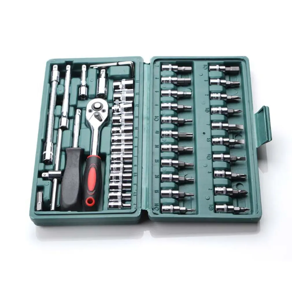 46Pcs/set Carbon Steel Ratchet Wrench Socket Spanner Screwdriver Combination Tool Set Household Car Repair discount |