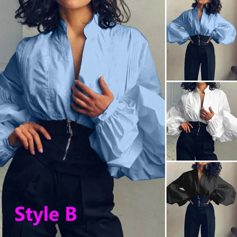2020 ZANZEA Stylish Women's Puff Sleeve Blouse Summer Shirts Casual Button Work Blusas Female Solid Tops Oversized Tunic 3XL
