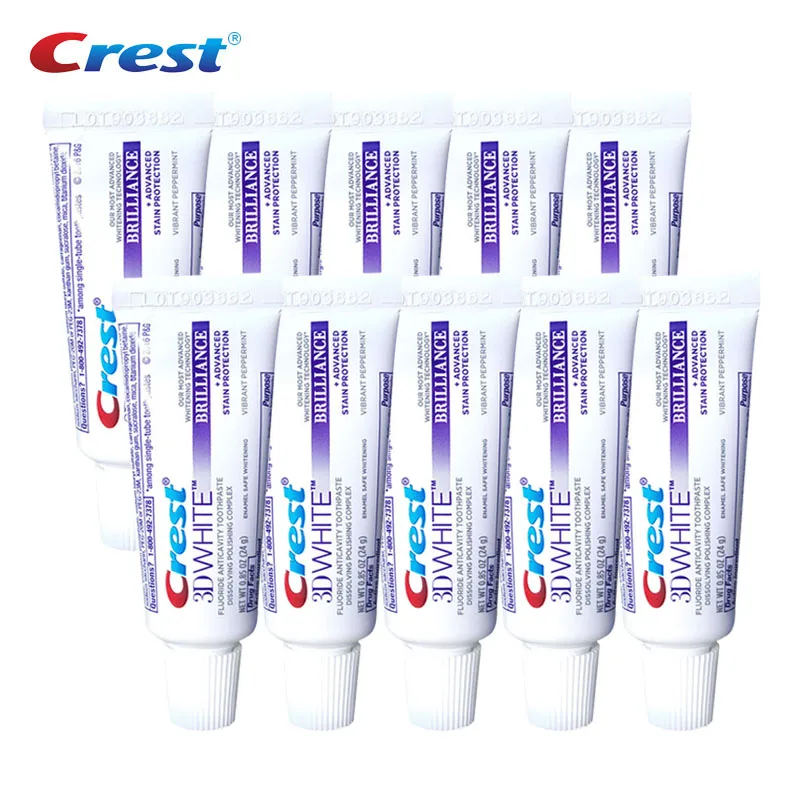 Зубная паста 3D White Crest, отбеливающая фтористая компактная зубная паста, 24 г, для путешествий