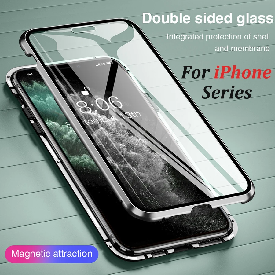 Магнитный металлический чехол для iPhone 11 Pro Max магнитные чехлы из закаленного
