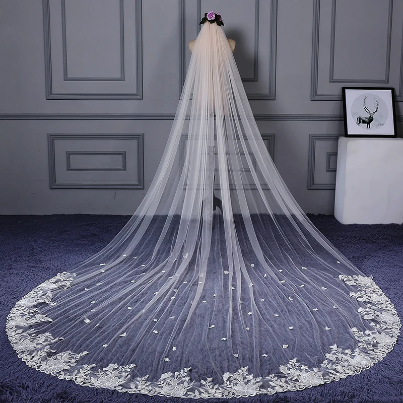 

Jiayigong Cathedral Veil Tulle Wedding Veils White Ivory Champagne Bridal Veil for Bride for Marriage