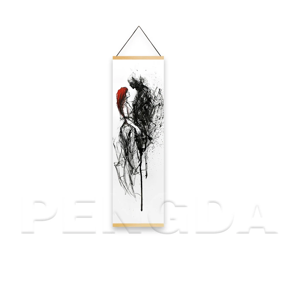 Домашний декор, настенное искусство, простой аниме, японский самурай, картина из массива дерева, подвесной прокрутки, печать на холсте, современный простой плакат с изображением - Цвет: Hang PP087-01