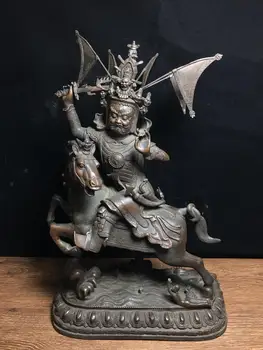 

17" Tibet Buddhism Temple Purple Bronze Palden Lhamo Setrap Deity Tantra Buddha ride horse Statue Golden Armor Dharmapala