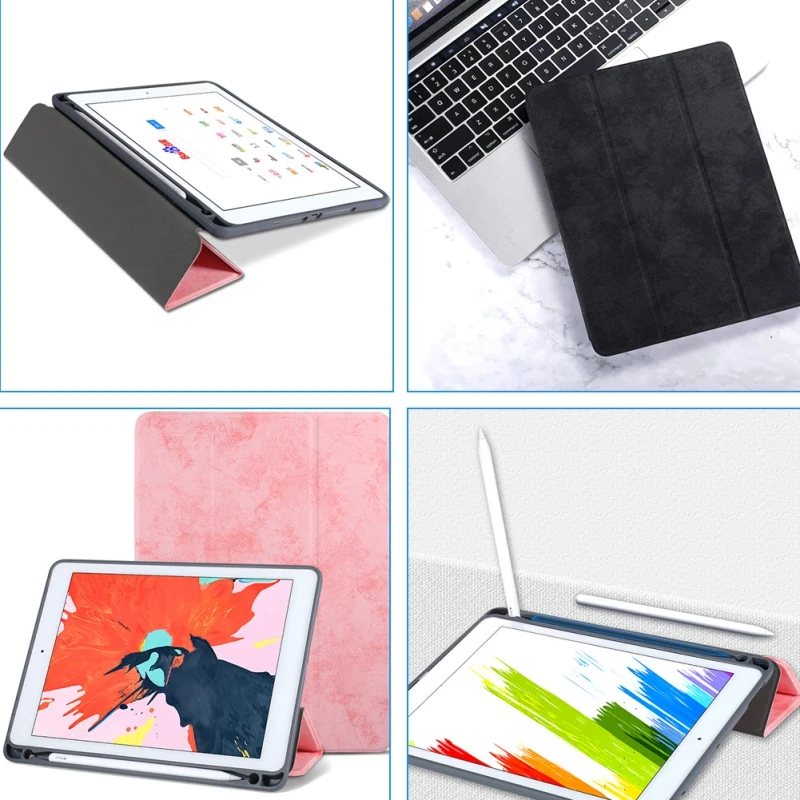 Ударопрочный кожаный смарт-чехол, специально разработанный для iPad 10,2 дюйма со встроенным держателем карандаша-Автоматическое включение/выключение
