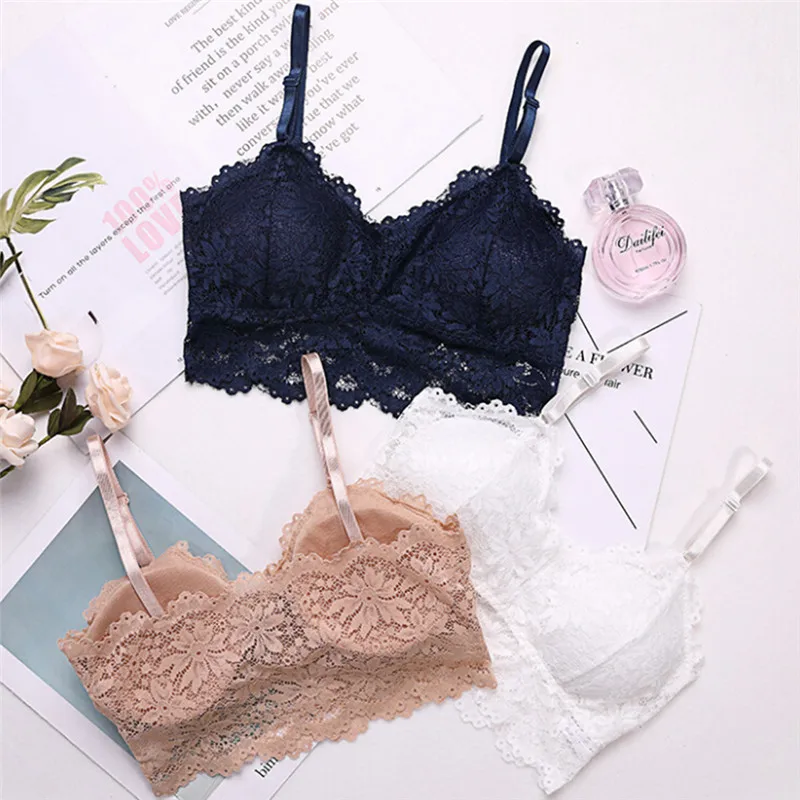 Women Fitness Underwear Floral Lace Sport Crop Top Women Sexy Bra Lace Bralette Sexy Lingerie Wireless Padded Seamless Bra
