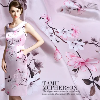 

Yulan Digital Print 108cm Wide 19Momme 93%silk 7%spandex Charmeuse Fabric for Dress Soft Diy Sewing Free Shipping Summer New