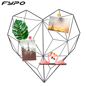 

Love Heart Shaped Iron Storage Rack Wall Hanging Photos Postcard Metal Grids Storage Holder Bedroom DIY Decoration