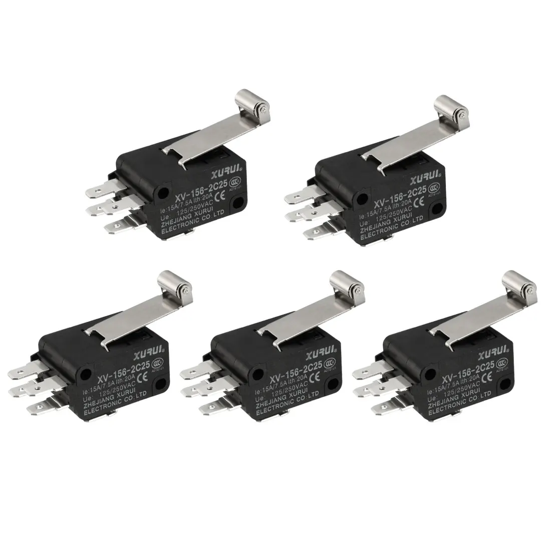 

uxcell XURUI Authorized 5PCS XV-156-2C25 6-Termimal Short Roller Lever Type Microswitch