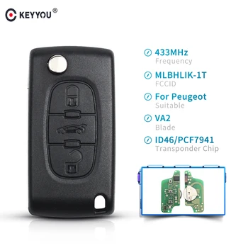 

KEYYOU 3 Buttons Flip Folding Remote Car Key For Peugeot 306 407 807 Fob 433Mhz PCF7941 ID46 Chip Car Auto Keys